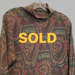 GAP Long Sleeve Mock Neck Psychedelic Paisley Print Shirt